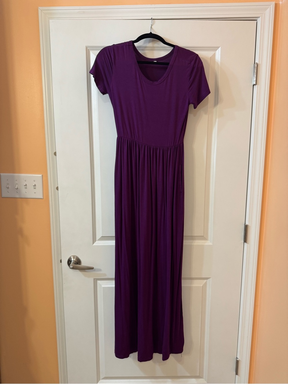 Purple Short-Sleeve Maxi Dress - Elegant Casual